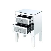 Benjara Wooden Night Table With Two Spacious Drawers And Tapered Legs, Silver