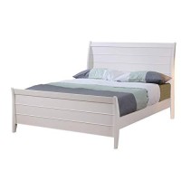 Benjara Cottage Style Full Bed With Carved Horizontal Line Details, White