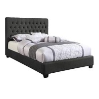 Benjara Wooden Eastern King Size Bed With Deep Button Tufting Details, Gray