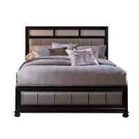 Benjara Faux Leather Upholstered Wooden Eastern King Bed, Black And Beige