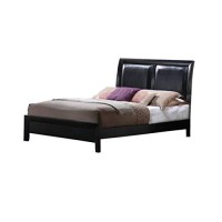 Benjara Leatherette Upholstered Queen Bed With Panel Headboard, Black