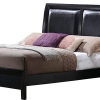 Benjara Leatherette Upholstered Queen Bed With Panel Headboard, Black