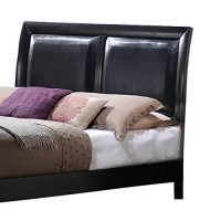 Benjara Leatherette Upholstered Queen Bed With Panel Headboard, Black