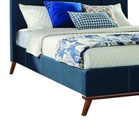 Benjara Fabric Upholstered Queen Size Bed With Channel Tufting, Blue And Brown