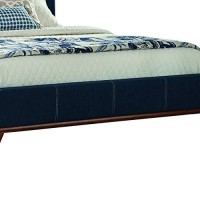 Benjara Fabric Upholstered Queen Size Bed With Channel Tufting, Blue And Brown