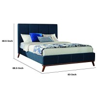 Benjara Fabric Upholstered Queen Size Bed With Channel Tufting, Blue And Brown