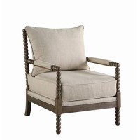 Benjara Cushioned Back Fabric Upholstered Spindle Accent Chair, Beige And Brown
