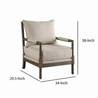 Benjara Cushioned Back Fabric Upholstered Spindle Accent Chair, Beige And Brown