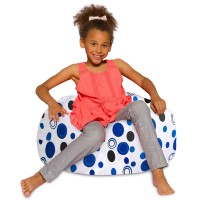 Posh Creations Bean Bag Chair For Kids, Teens, And Adults Includes Removable And Machine Washable Cover, Canvas Bubbles Blue And White, 27In - Medium