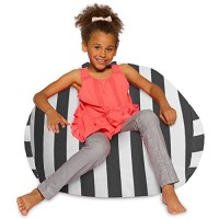 Posh Creations Bean Bag Chair For Kids, Teens, And Adults Includes Removable And Machine Washable Cover, Canvas Stripes Gray And White, 38In - Large