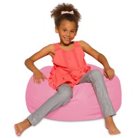 Posh Creations Bean Bag Chair For Kids, Teens, And Adults Includes Removable And Machine Washable Cover, Solid Pink, 27In - Medium