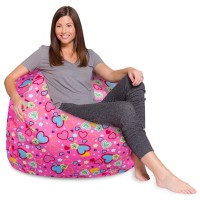 Posh Creations Bean Bag Chair For Kids, Teens, And Adults Includes Removable And Machine Washable Cover, Canvas Multi-Colored Hearts On Pink, 48In - X-Large