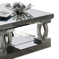 Benjara Mirrored Wooden Sofa Table With Curved Base And One Open Shelf, Silver