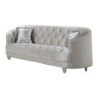 Benjara Fabric Upholstered Wooden Sofa With Button Tufted Details, Gray