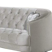 Benjara Fabric Upholstered Wooden Sofa With Button Tufted Details, Gray