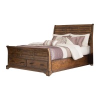 Benjara Plank Style Wooden Eastern King Size Bed With Footboard Storage, Brown