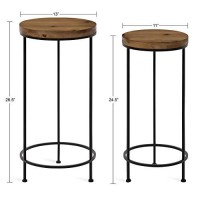 Kate And Laurel Espada Rustic Round End Table, Set Of 2, Rustic Wood And Black Metal Frame, Farmhouse-Inspired Home Accent