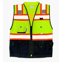 Rexzus (C Vest Mens Class 2 Black Series Safety Vest With Zipper And Utility Pockets Premium Black Series Surveyors Vest (Medium, Yellow/Black)