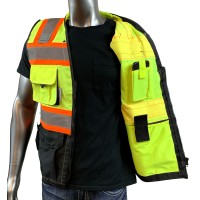 Rexzus (C Vest Mens Class 2 Black Series Safety Vest With Zipper And Utility Pockets Premium Black Series Surveyors Vest (Medium, Yellow/Black)