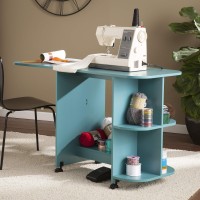 Expandable Rolling Sewing Tablecraft Station - Turquoise Blue Traditional Rectangular Wood Shelves