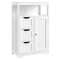Yaheetech Bathroom Floor Cabinet Wooden Storage Organizer With 1 Door And 3 Drawers, Free-Standing Cupboard For Kitchen/Living Room/Bathroom Use, White