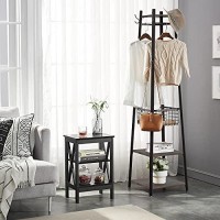 Vecelo Coat Rack Freestanding, Entryway Clothes Stand With Metal Basket And 2 Shelves, Upgrade Hall Trees With 8 Dual Hooks For Bags, Hats, And Umbrellas, Industrial Styles, Vintage Brown+ Black