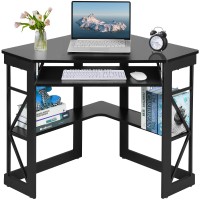 Vecelo Corner Computer Desk 41 X 30 Inches With Smooth Keyboard & Storage Shelves For Home Office Workstation, Black