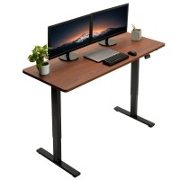 Vivo 60-Inch Electric Height Adjustable 60 X 24 Inch Stand Up Desk, Dark Walnut Solid One-Piece Table Top, Black Frame Standing Workstation, Home & Office Furniture Sets, Desk-Kit-B06D