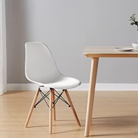 Canglong , Modern Mid-Century Side Chair With Natural Wood Legs For Kitchen, Living Dining Room, White