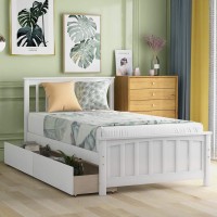Harper&Bright Designs Twin Bed Frame With Drawers, Kids Platform Twin Bed With Storage, Solid Wood, No Box Spring Needed