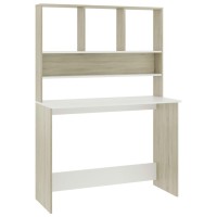 Vidaxl Desk With Shelves White And Sonoma Oak 43.3X17.7X61.8 Engineered Wood
