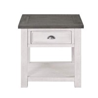 Benjara Coastal Style Square Wooden End Table With Two Drawers, White And Gray