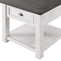 Benjara Coastal Style Square Wooden End Table With Two Drawers, White And Gray