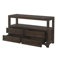 Benjara Rectangular Wooden Console Table With Four Drawers And One Open Shelf, Dark Mocha