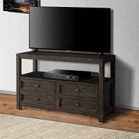 Benjara Rectangular Wooden Console Table With Four Drawers And One Open Shelf, Dark Mocha