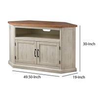 Benjara Rustic Wooden Corner Tv Stand With Two Door Cabinet, White And Brown