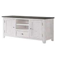 Benjara Coastal Wooden Tv Stand With Two Cabinets And One Drawer, White And Gray