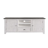 Benjara Coastal Wooden Tv Stand With Two Cabinets And One Drawer, White And Gray