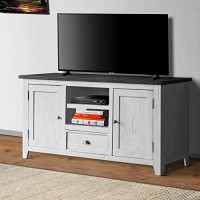 Benjara Coastal Wooden Tv Stand With Two Cabinets And One Drawer, White And Gray