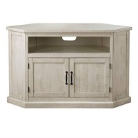 Benjara Rustic Style Wooden Corner Tv Stand With Two Door Cabinet, White