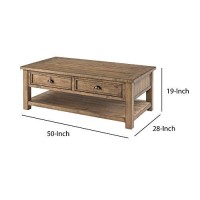 Benjara Coastal Style Rectangular Wooden Coffee Table With Two Drawers, Brown