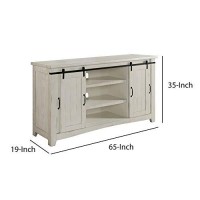 Benjara Wooden Tv Stand With Two Open Shelves, White And Black