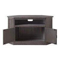 Benjara Rustic Style Wooden Corner Tv Stand With Two Door Cabinet, Gray