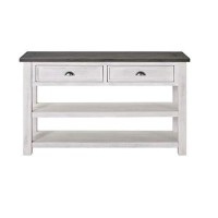 Benjara Coastal Rectangular Wooden Console Table With Two Drawers, White And Gray
