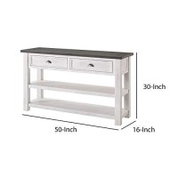 Benjara Coastal Rectangular Wooden Console Table With Two Drawers, White And Gray