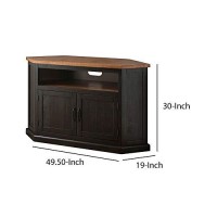 Benjara Rustic Style Wooden Corner Tv Stand With Two Door Cabinet, Black And Brown
