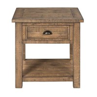 Benjara Coastal Style Square Wooden End Table With Two Drawers, Brown