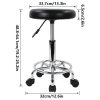 Kktoner Pu Leather Modern Round Rolling Stool With Footrest Height Adjustable Spa Drafting Salon Tattoo Work Massage Stools Task Chair Small (Black)