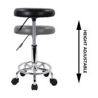 Kktoner Pu Leather Modern Round Rolling Stool With Footrest Height Adjustable Spa Drafting Salon Tattoo Work Massage Stools Task Chair Small (Black)