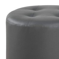 Benjara Round Leatherette Swivel Ottoman With Tufted Seat, Gray And Black
